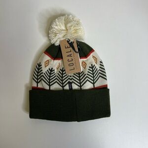 Green and Cream Pom-Pom Beanie